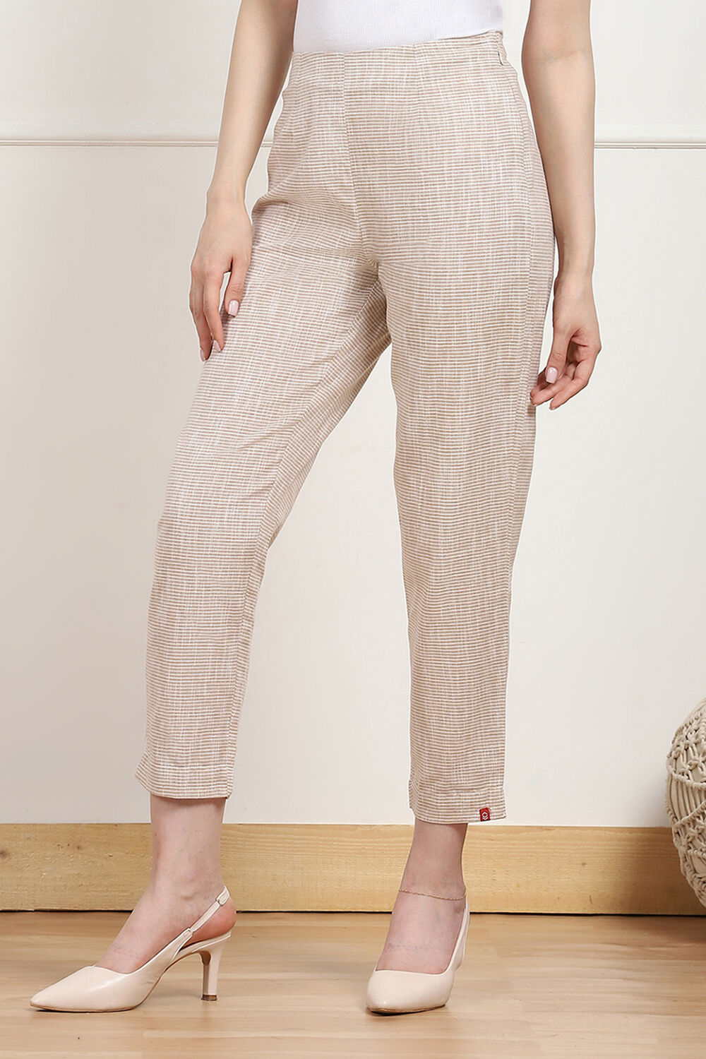Beige Cotton Narrow Pant image number 2