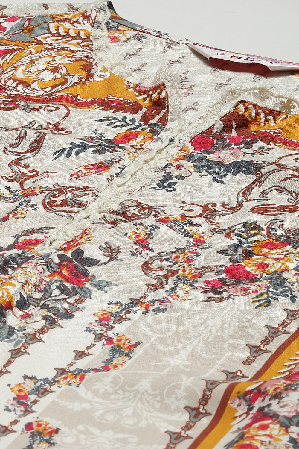 Ecru Rayon Straight Printed Kurta image number 1