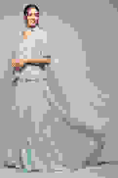 Powder Blue Viscose Short Kurta Skirt Suit Set image number 4