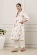 Off White Cotton Geometric Printed A-Line Kurta image number 2