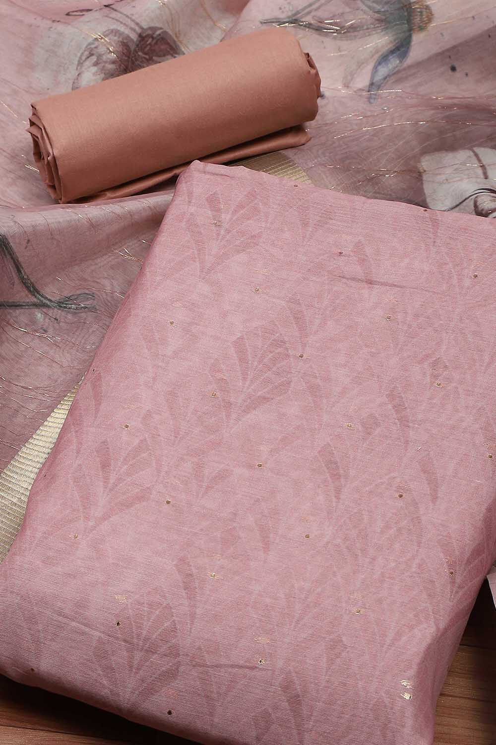 Mint Green Chanderi Double Dupatta Unstitched Suit Set image number 1