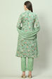 Green Crepe Unstitched Suit Set image number 4