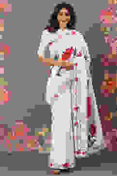 Rohit Bal Off White Chanderi Silk Printed Saree With Blouse image number 2