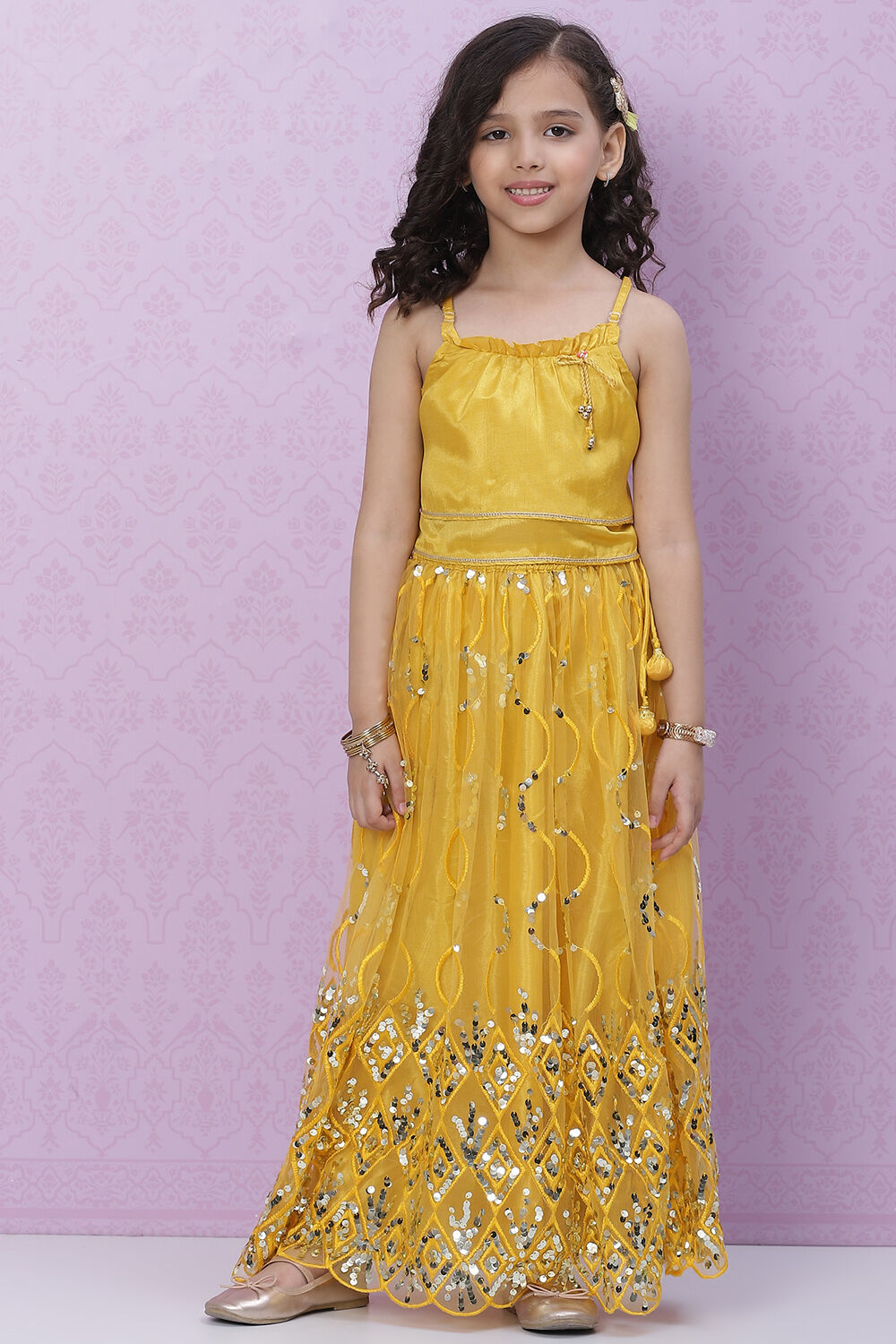Yellow Art Silk Lehenga image number 3
