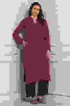 Berry Cotton Straight Kurta Pants Set image number 0