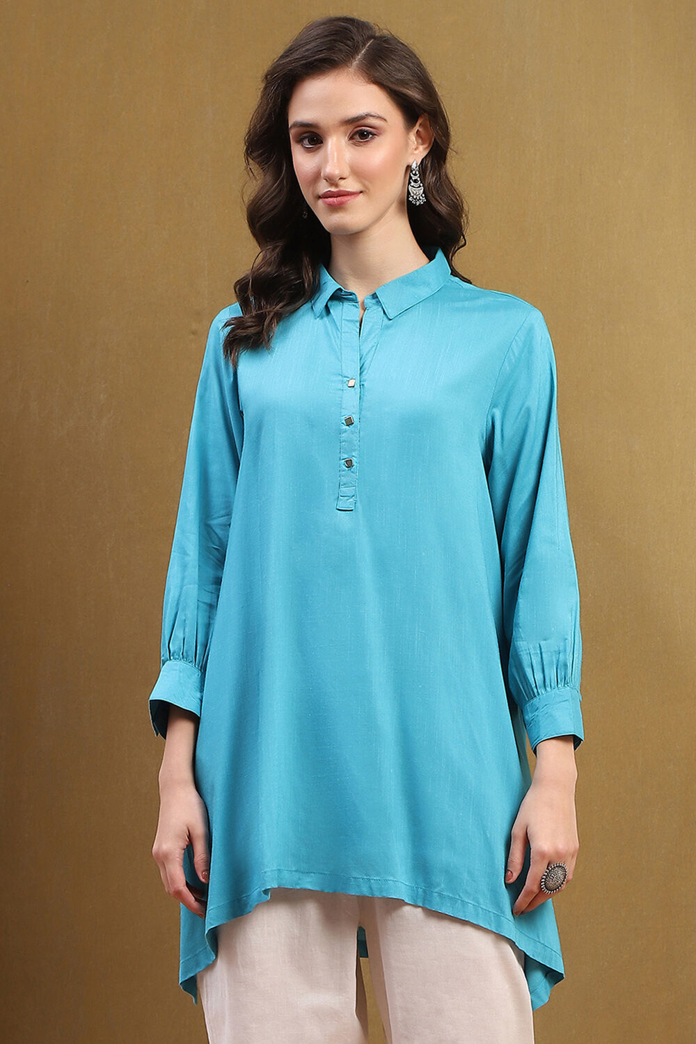 Mustard Yellow Solid Asymmetric Short Kurta image number 5