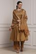Copper Gold Cotton Tissue Embroidered Gathered Suit Set image number 0