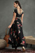 Black Silk Chanderi Floral Printed Anarkali Suit Set image number 4