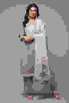 Powder Blue Cotton Straight Kurta Palazzo Suit Set image number 1