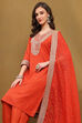 Orange Silk Embroidered Festive Straight Suit Set image number 8