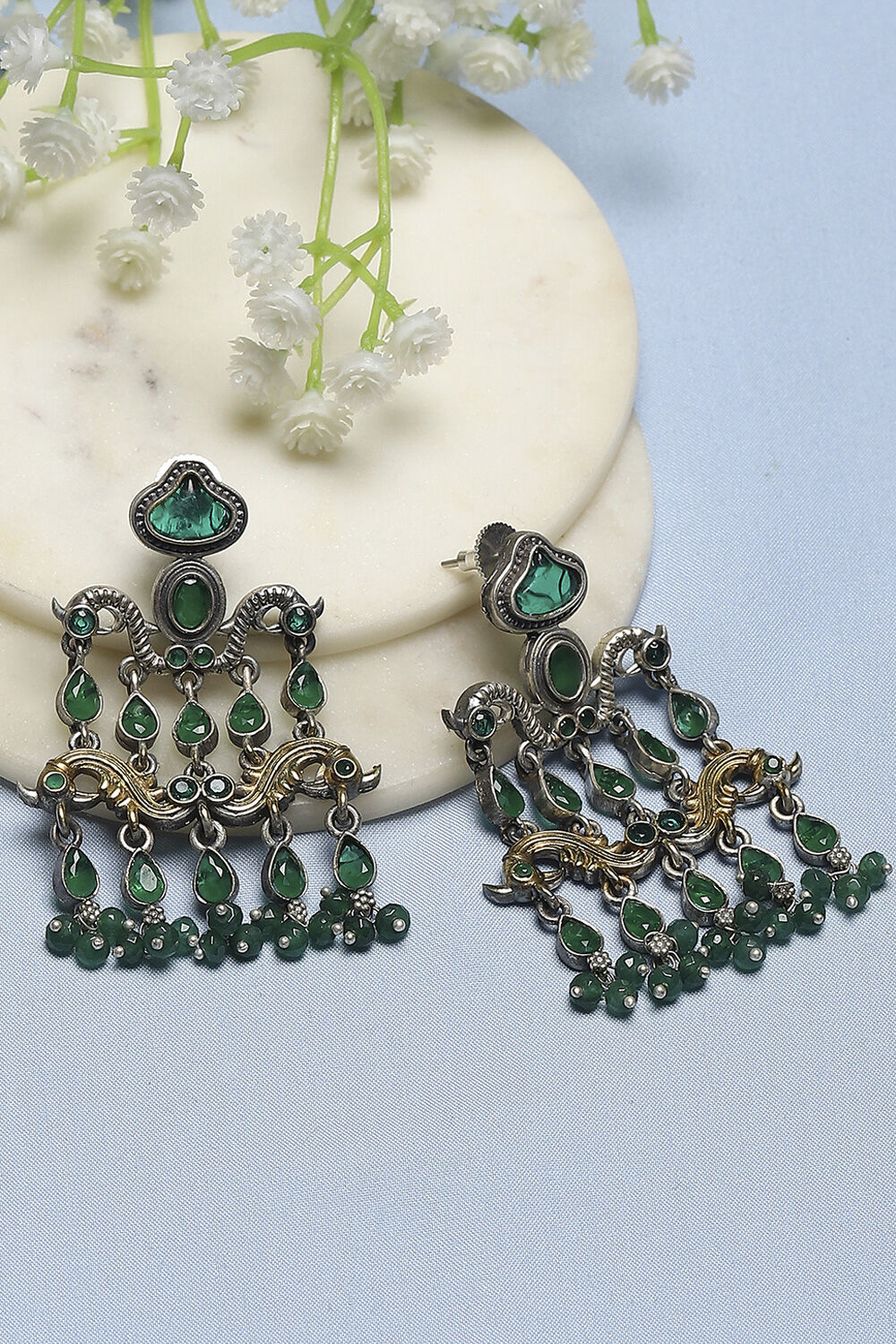 Green Stone Statement Earrings image number 0