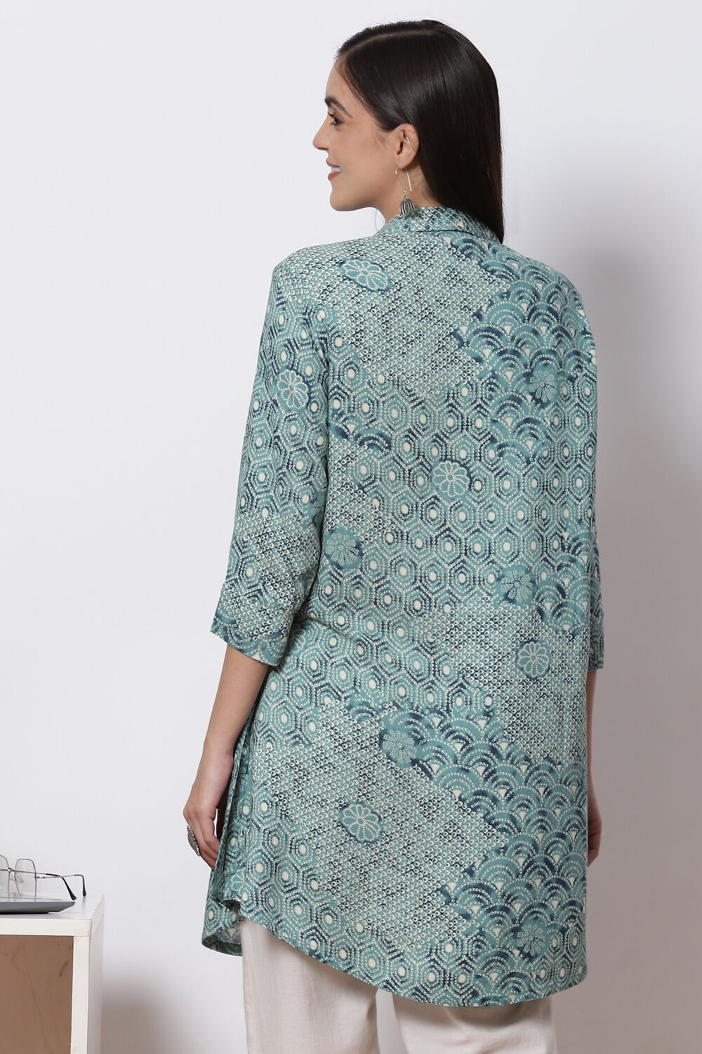 Teal LIVA Straight Kurta image number 4