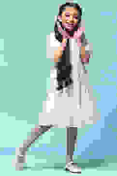 White Tiered Schiffli Cotton Dress image number 4