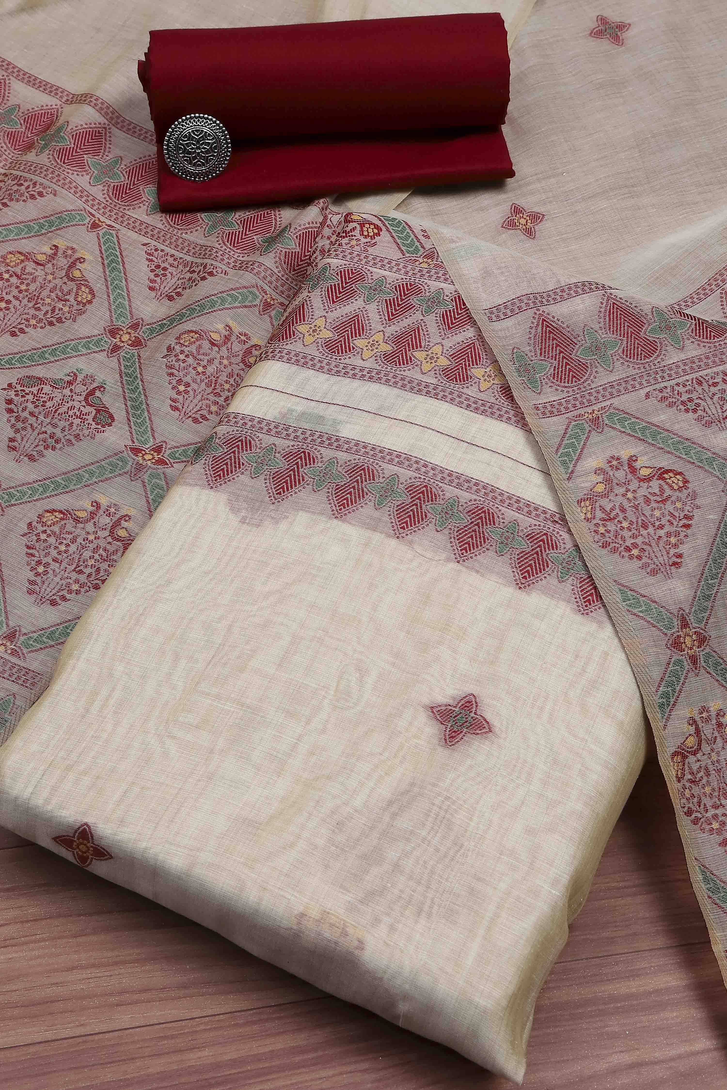 Rani Cotton Jamdani Unstitched Suit Set image number 0