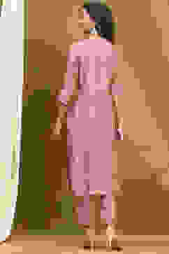 Pink Viscose Blend Yarn Dyed Straight Suit Set image number 4