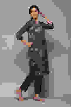 Lavender Poly Spandex Straight Printed 2 Piece Set image number 1