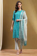 Orange Cotton Printed Straight Suit Set image number 6