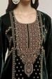 Dark Green Velvet Straight Winter Kurta Set image number 1
