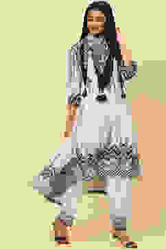 White Rayon Asymmetric Kurta Salwar Pant Suit Set image number 7