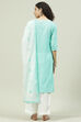 Aqua Blue and White Cotton Straight Suit Set image number 4