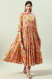 Peach Cotton Flared Kurta Churidar Suit Set image number 7