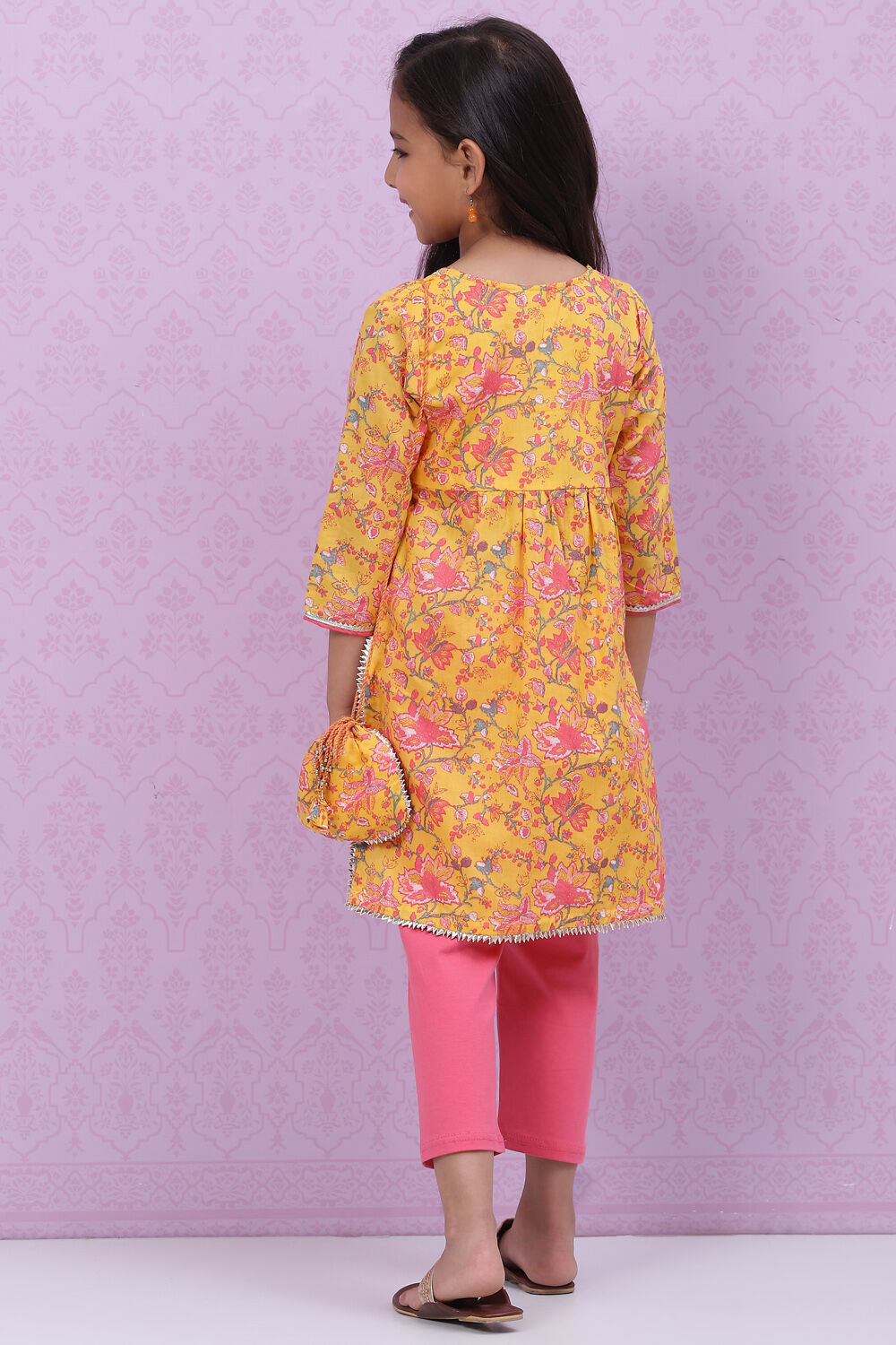 Yellow Cotton Flared Printed Kurta Set image number 4
