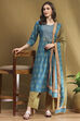 Blue Cotton Straight Suit Set image number 0