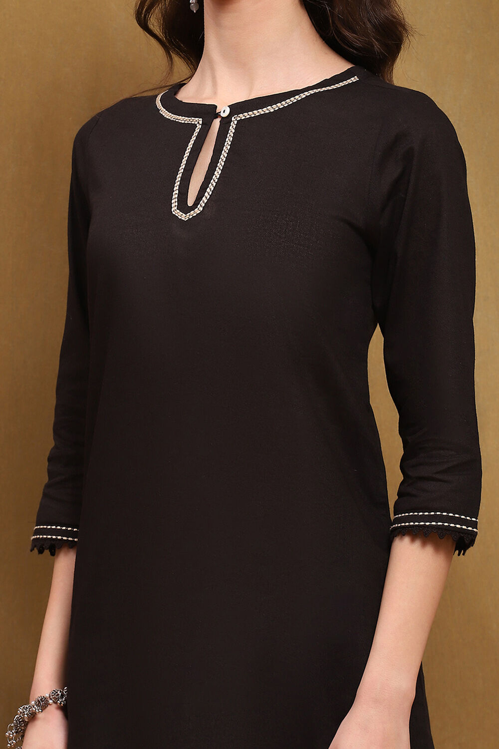 Beige Cotton Blend Solid Straight Kurta image number 1