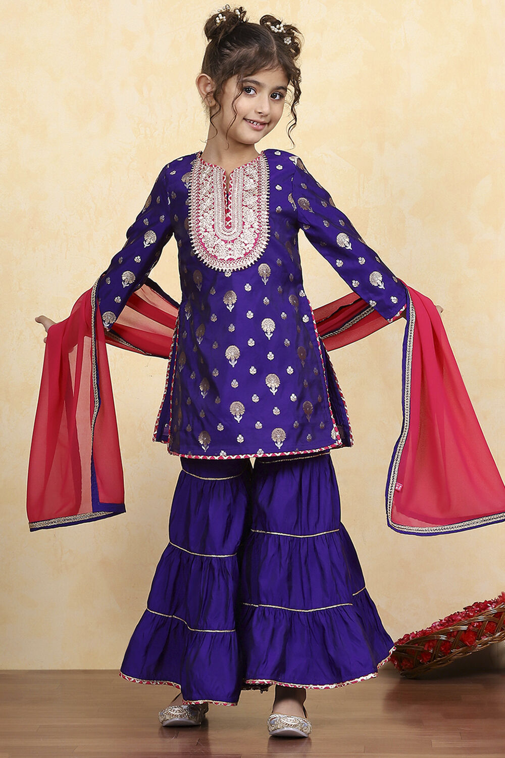 Purple Brocade Yarndyed Straight Sharara Suit Set image number 0