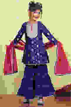 Purple Brocade Yarndyed Straight Sharara Suit Set image number 0