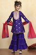 Purple Brocade Yarndyed Straight Sharara Suit Set