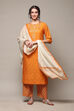 Off White Cotton A-Line Kurta Palazzo Suit Set image number 0
