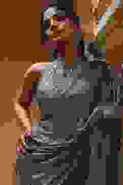 Sage Green Pure Chinnon Pre-Draped Saree image number 1