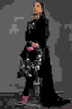 Rohit Bal Black Silk Chanderi Floral Straight Suit Set image number 0