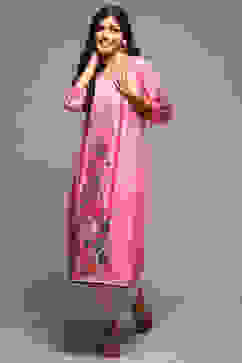 Pink LIVA Straight Printed Kurta image number 5