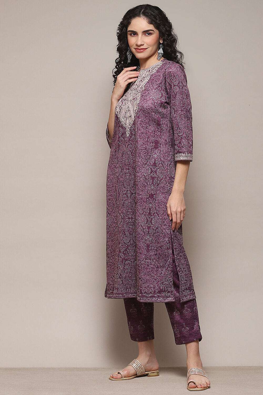 Purple Cotton Blend Printed Straight 2 Piece Set image number 3