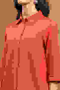 Orange Cotton Blend Solid Straight Shirt Style Kurti image number 1