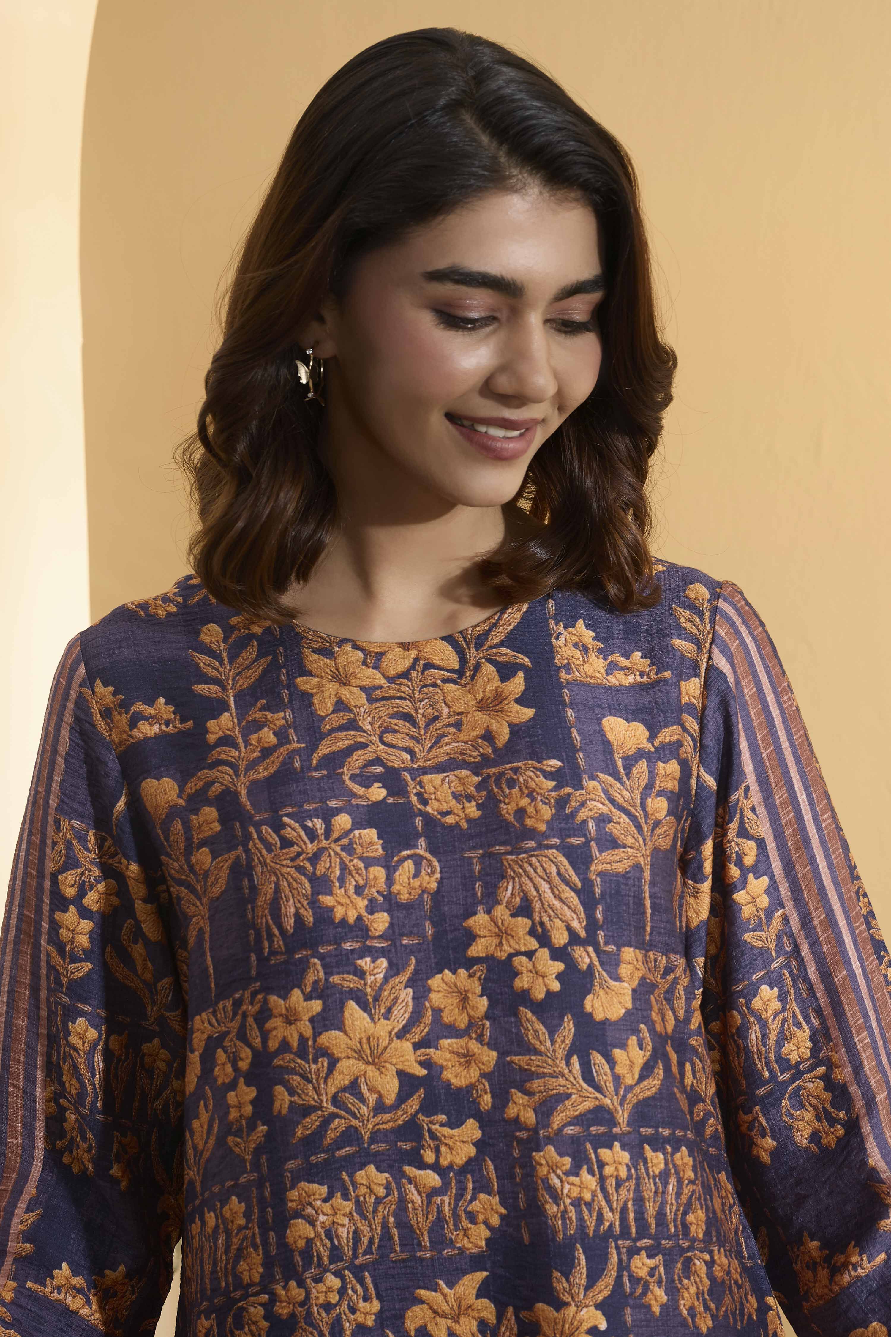 Violet Nylon Viscose Printed C-ord Set image number 1