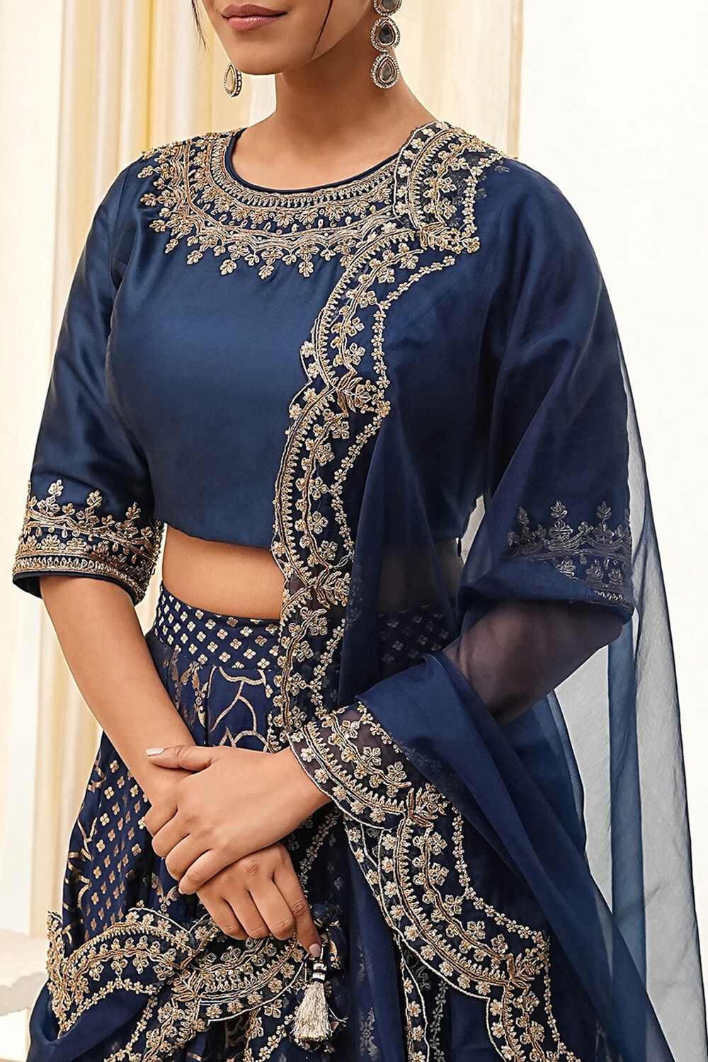 Blue Embroidered Festive Lehenga Set image number 1