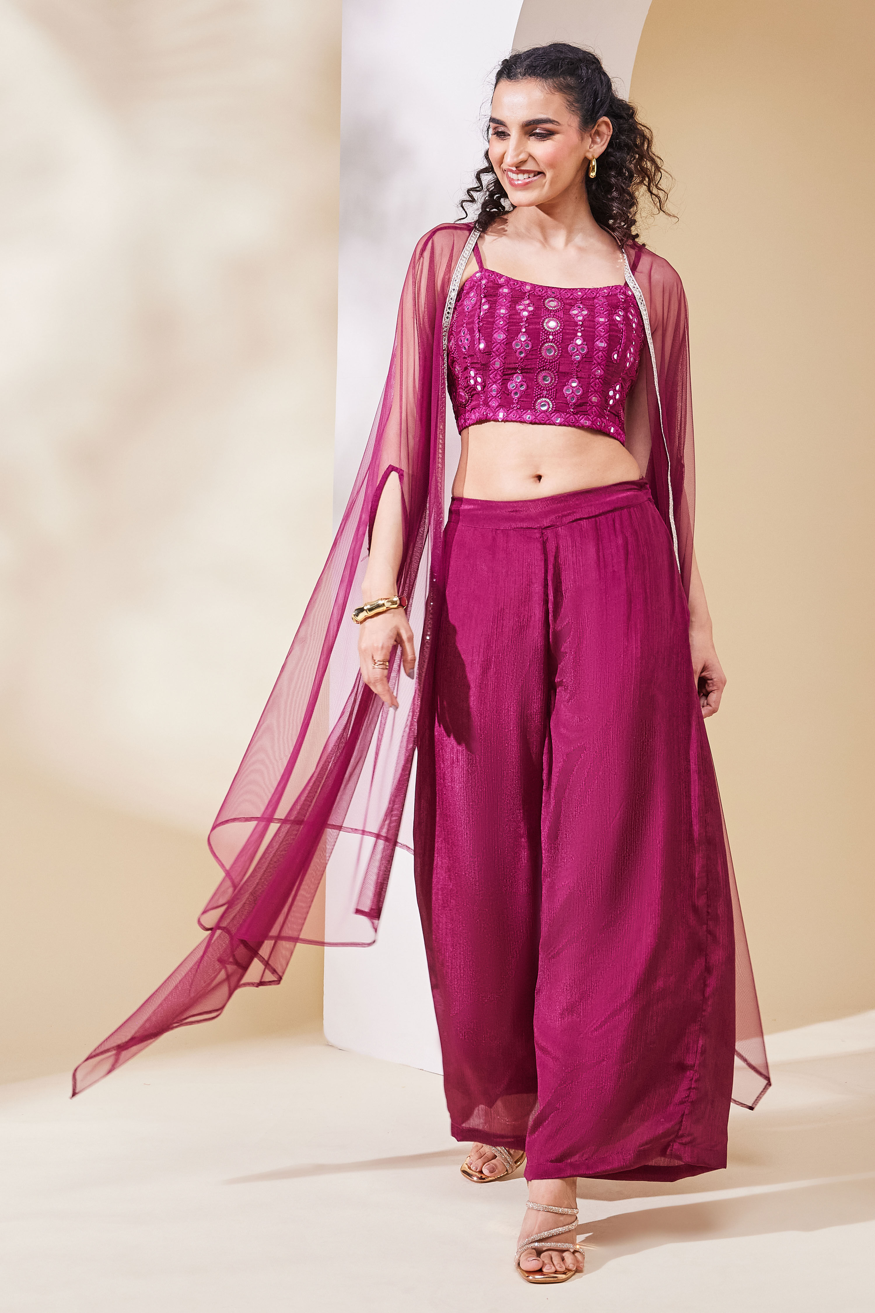 Maroon Poly Chinnon Regular Lehenga Set image number 0