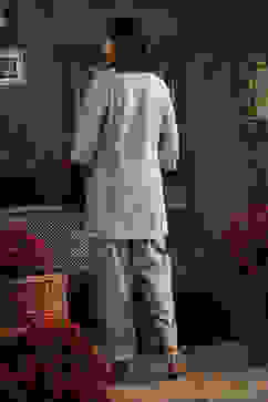 Earthy Blue Chanderi Embroidered Straight Suit Set image number 4