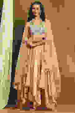 Beige Silk Chanderi Embroidered Asymmetric Suit Set image number 6