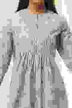 Dull Blue Cotton Flared Printed Kurta Set image number 1