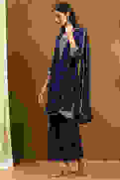 Purple Embroidered Straight Suit Set image number 3