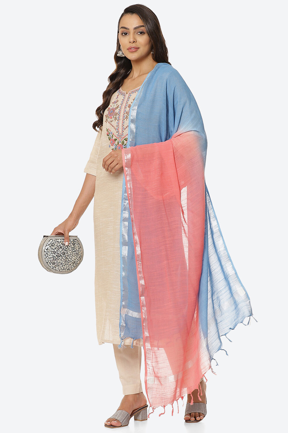 Beige Cotton Unstitched Suit Set image number 7