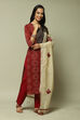 Red Cotton Printed Unstitched Suit Set image number 6