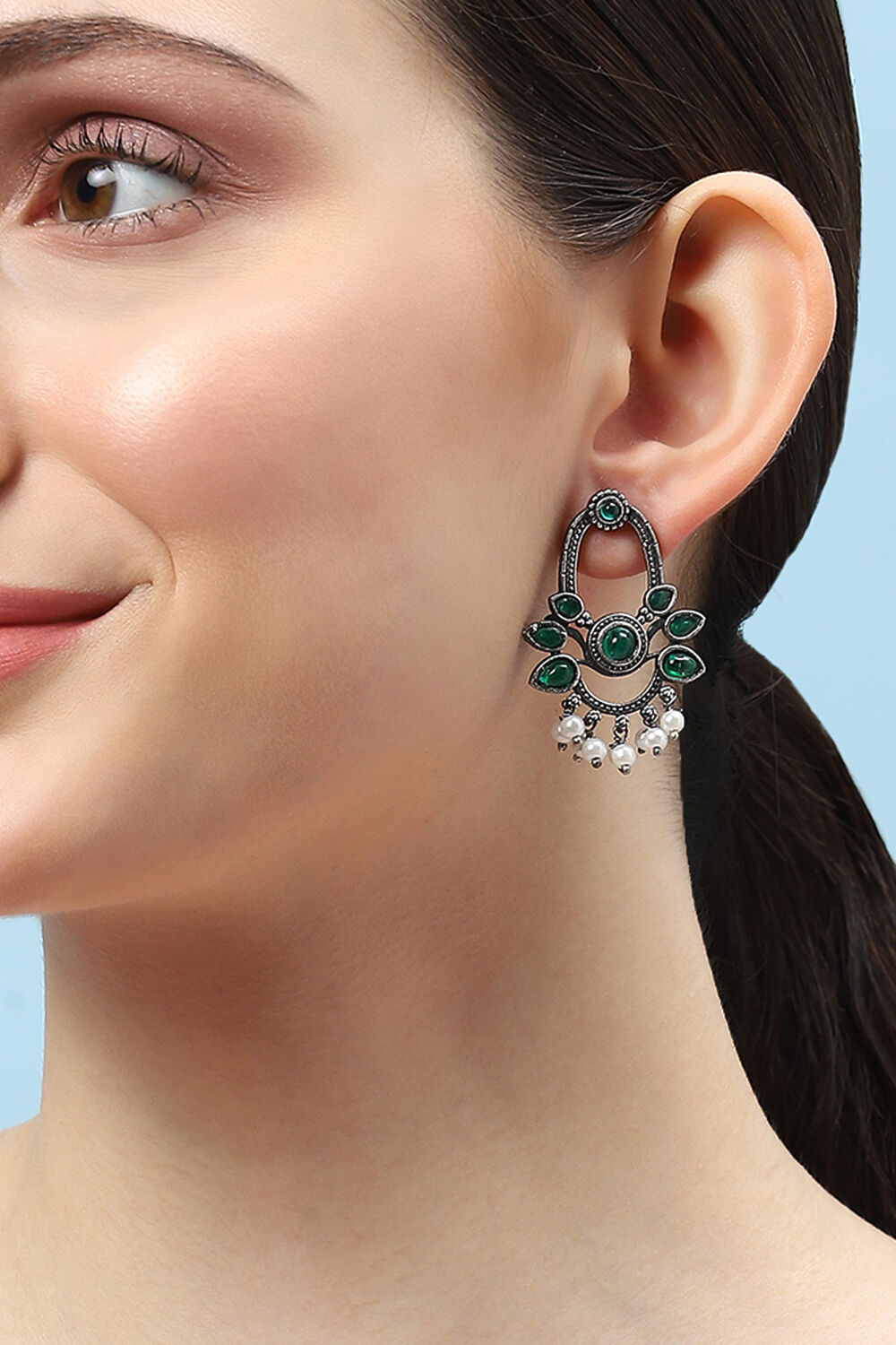 Green Brass Danglers image number 1