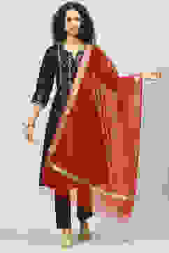 Maroon Cotton Blend Yarndyed Dupatta image number 0