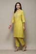 Lime Green Rayon flax Narrow Kurta Pant Suit Set image number 4