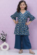 Teal Rayon Flared Printed Kurta Set